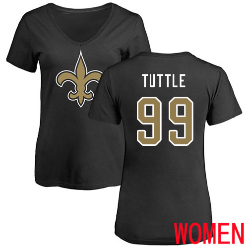 New Orleans Saints Black Women Shy Tuttle Name and Number Logo Slim Fit NFL Football #99 T Shirt->nfl t-shirts->Sports Accessory